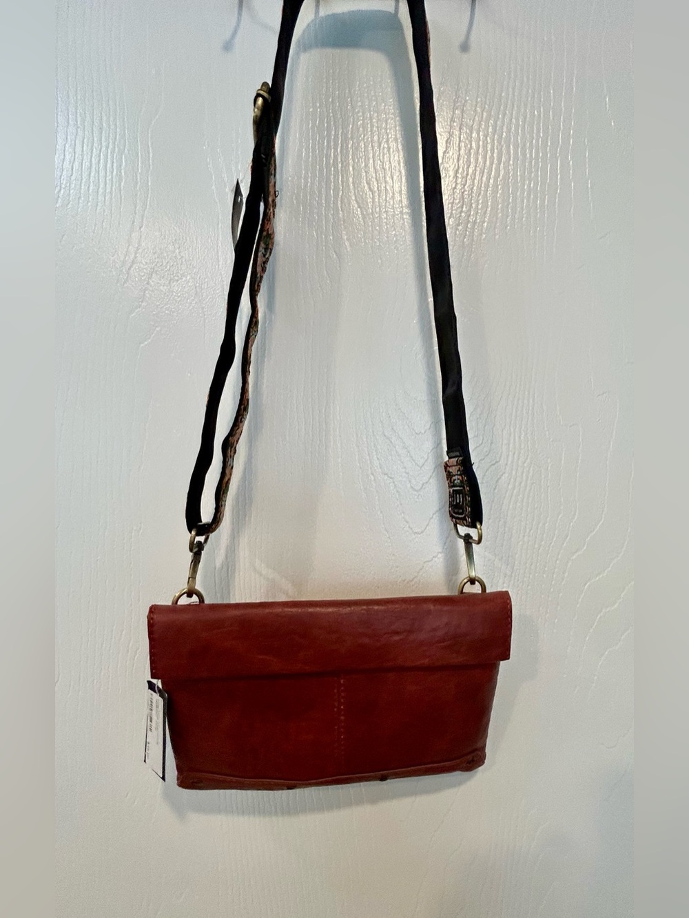 NWT Joy Susan Fold Over Crossbody Bag Rust Cognac w/ Bonus Embroidered Strap